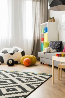 The layout of the children's room in gray design