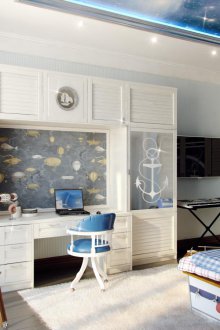 Детска стая в морски стил с опънат таван