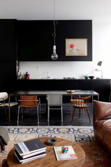 Черен дизайн на кухня за всекидневна