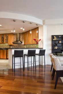 Полукръг дизайн на всекидневна кухня