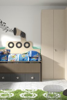 Dekor für ein Jungenzimmer mit braunen Möbeln