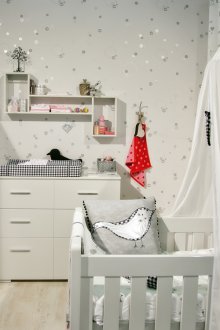 Die Einrichtung des Kinderzimmers ist hell