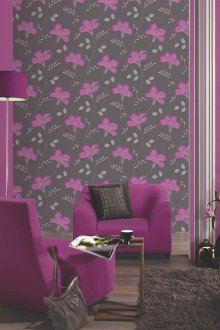 Вертикална комбинация от обикновен тапет, в цветя и райета