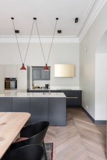 Pangsapuri satu bilik tidur dengan dapur dalam gaya minimalis