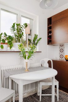 Pangsapuri satu bilik tidur dengan dapur kecil dalam gaya minimalis