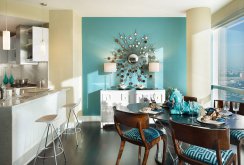 Beige and turquoise interior in a studio apartment