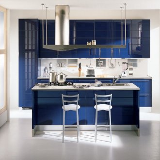 Син лъскав кухненски комплект