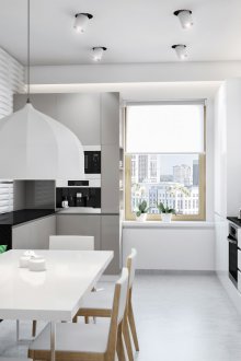 Бял полилей и прожектор в модерна кухня