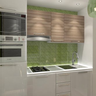 Малка кухня с престилка от зелена мозайка в еко-стил
