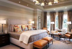 Beige and Brown Horizontal Striped Wallpaper in the Bedroom