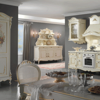 Сиви стени в трапезария в италиански стил