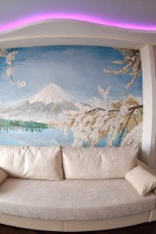 Красива рисунка на планински район и сакура в интериора