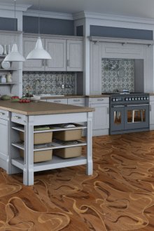 Кафяв линолеум с шарки в кухнята