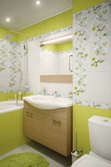 Jubin dengan aksen bunga di bilik mandi