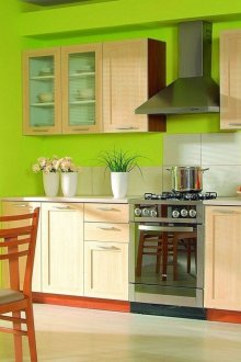 Комбинацията от зелено и бежово в кухнята