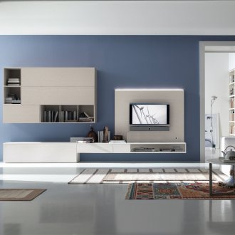 Бяла и синя всекидневна в стил Арт Нуво