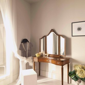 Neoclassical wooden dressing table in a small bedroom