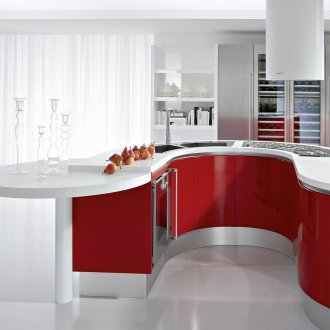 Радиус червено-бял остров в кухнята