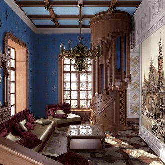 Красиво стълбище в хола в готически стил