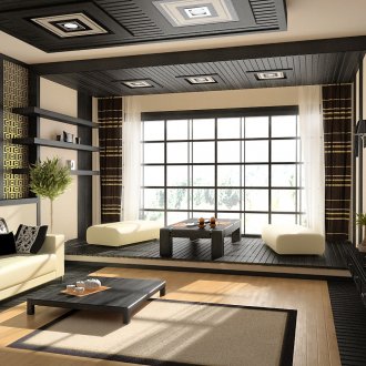 Japanese-style black and beige living room