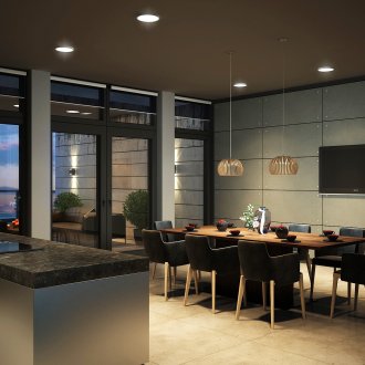 Esszimmer und Küche im Industriestil