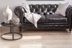 Black leather sofa in the living room