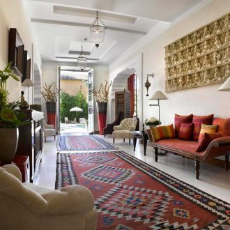 Indian style bright rectangular living room